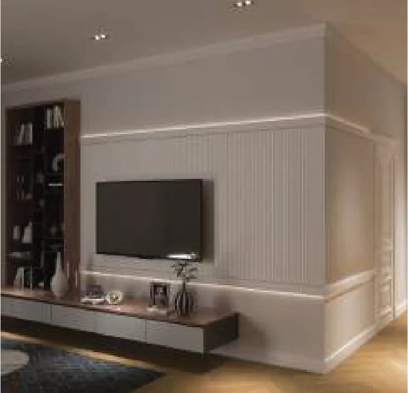 3D панели и молдинги в интерьере гостиной